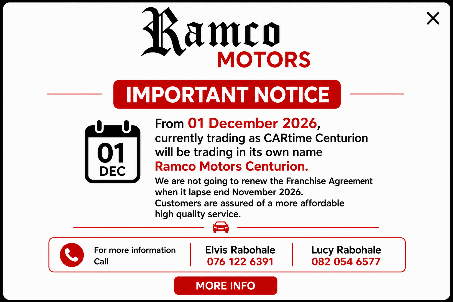 Ramco Motors Notice